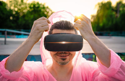 Man using virtual reality glasses