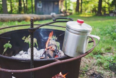 Cowboy coffee over fire