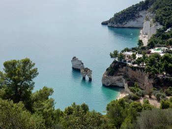 High angle view of bay and rocks