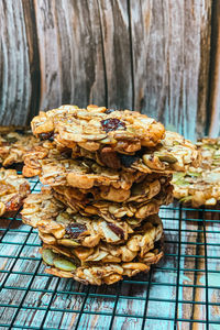 Close-up of stack on table