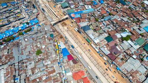 High angle view of buildings in city