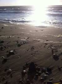 Scenic view of beach against sky during sunset