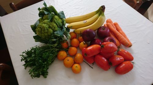 High angle view of fruits on table