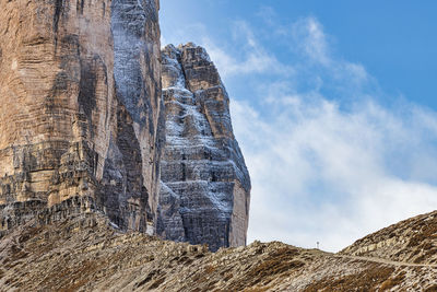 Low angle view of rock formations against sky