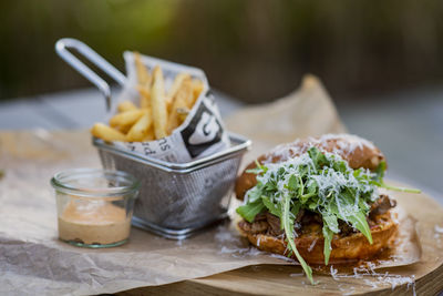 Close-up of food on table