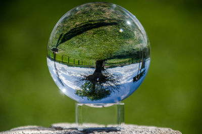 Close-up of crystal ball on glass