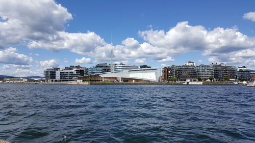 Buildings in distance with waterfront