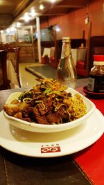 Close-up of food in plate on table