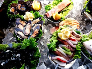 High angle view of chopped vegetables in bowl
