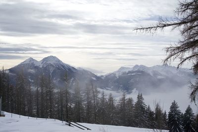 Scenic view of snowcapped mountains against sky