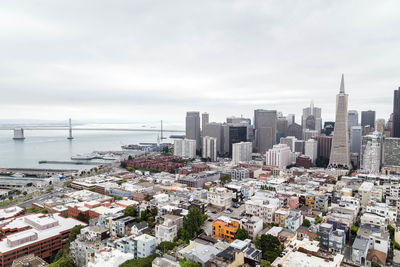 High angle view of buildings against sky