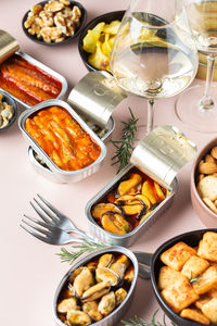 High angle view of food on table