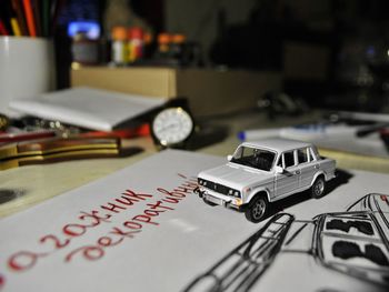 Close-up of pen on table