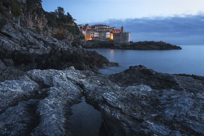 Blue hour on the village of tellaro, italy.