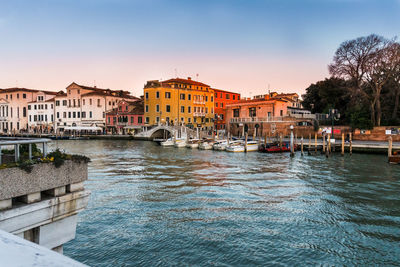 Canal grande in venice, at sunset, in a beautiful spring day in italy