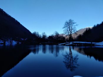 Scenic view of lake against blue sky