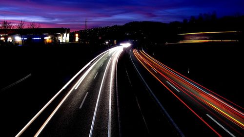 Light trails on highway at night