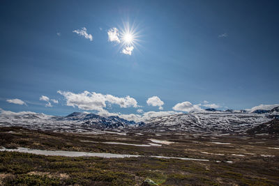 Scenic view of snowcapped mountains against sky