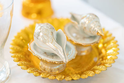 High angle view of dessert in plate on table