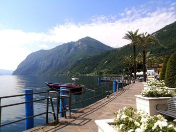 Scenic view of lake bay against sky