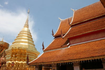 Low angle view of pagoda against sky