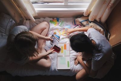 High angle view of girl at home