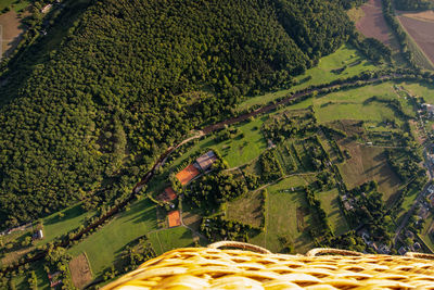 Aerial view out of a ballon basket at a landscape in rhineland palatinate near bad sobernheim