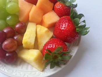 High angle view of fruits in plate