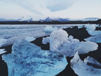 Frozen lake against sky