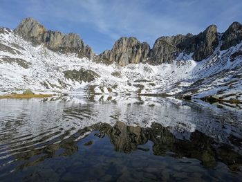 Scenic view of snowcapped mountains against sky