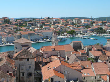 High angle view of townscape against sky