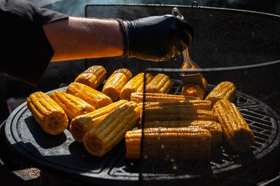 High angle view of person preparing food