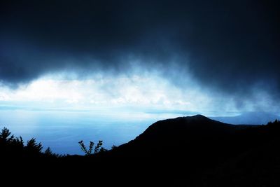 Scenic view of silhouette mountain against sky