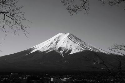 Scenic view of snowcapped mountains against clear sky