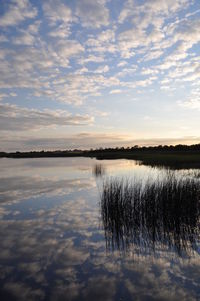 Scenic view of lake against sky during sunset