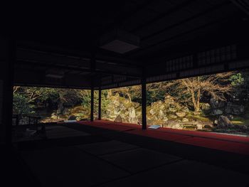 Trees seen through window of house