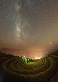 Milky way over rice field at night, mu cang chai vietnam 