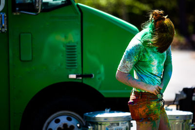 Woman covered in powder paint