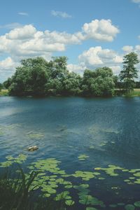 Scenic view of lake against cloudy sky