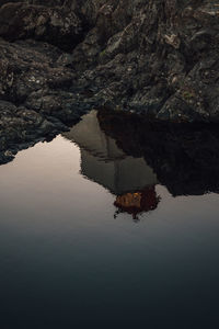 High angle view of rock formation in sea