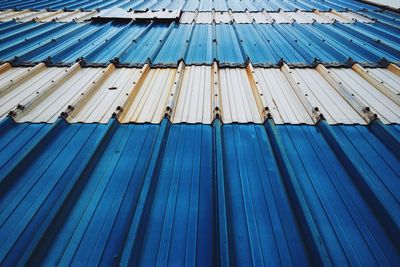 Tilt image of roof against blue sky