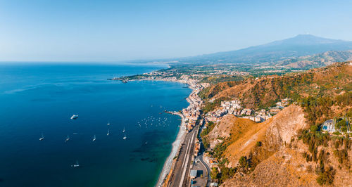 Beautiful aerial view of the taormina town in sicily, italy.