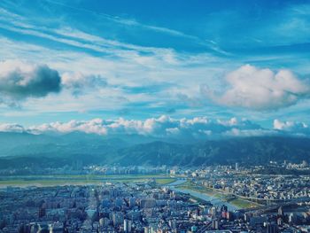 High angle view of townscape against sky