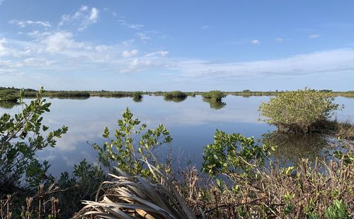 Scenic view of lake against sky