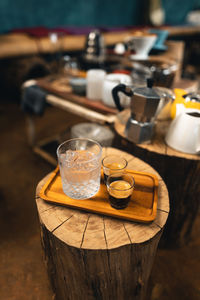 High angle view of coffee on table