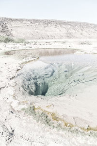 Hot spring in desert against clear sky