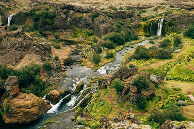 High angle view of waterfall