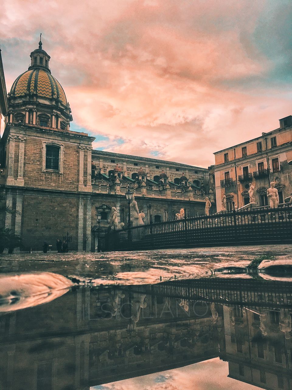 architecture, building exterior, built structure, reflection, water, sky, cloud - sky, building, sunset, place of worship, belief, nature, city, religion, dome, the past, travel destinations, spirituality, no people, outdoors, canal