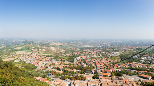 Aerial view of city against clear sky