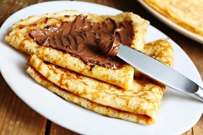 Close-up of pancakes in plate